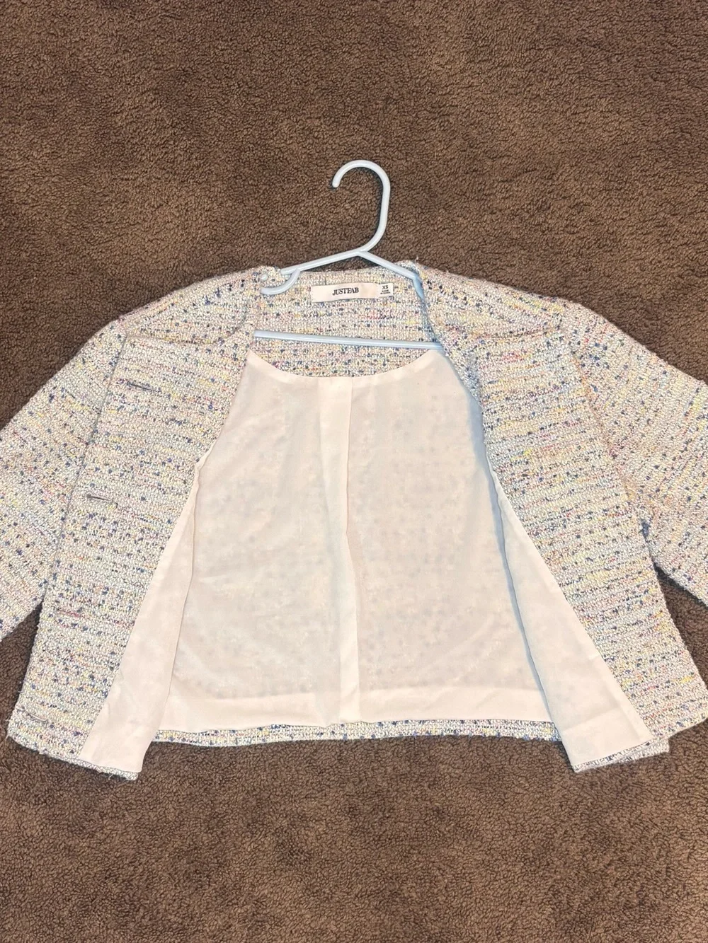 JustFab Girls Tweed Cropped Blazer Jacket Gold Button Multicolor White XS 4/5